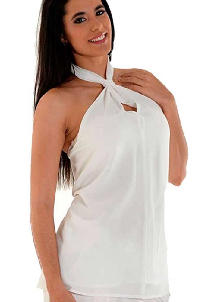 Sexy White Party. Halter Blouse for Ladies. Poliéster. Run Small. Ivory  Color.