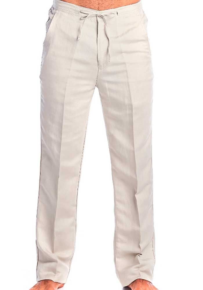 Men's Casual Linen Trousers, Drawstring, Natural White