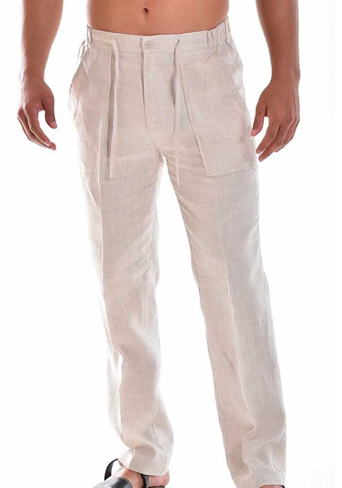 Linen slim-fit pants with inner drawstring - Men