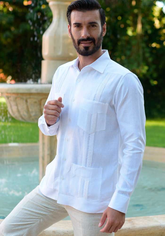 Mexican Traditional Guayabera. Long Sleeve. Premium 100% Linen. Haute  Couture. White Color.