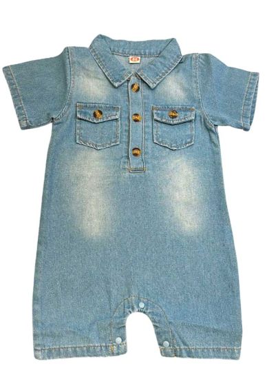 Baby Boys Trendy Denim Romper, Short Sleeves Romper, Comfortable Breathable Baby Summer Clothes