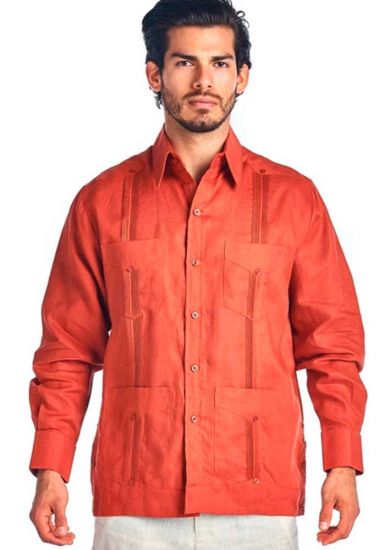 Deluxe French Cuff Premium Linen Guayabera. Cuban Guayabera Design. Exquisite Irish Linen. Rust Color.