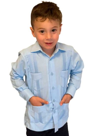 Linen LOOK Guayaberas Long Sleeve for Kids. UNIQUE US! for Kids. Blue Runs Small. Back-order.