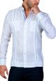 Linen Shirt Guayabera Long Sleeves. Print Details. White/Navy Color. Back-Orders.