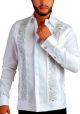 Guayabera Embroidered Big Events and  Weddings. Linen 100 %. French Cuff. White/Silver Color. Back-Orders.