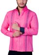 Embroidered Shirt. Finest Linen 100 % Shirt. Bright Color Guayabera. Dark Pink Color. Back-Orders.