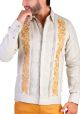 Guayabera Embroidered Big Events and  Weddings. Linen 100 %. French Cuff. Beige/Ocher Color. Back-Orders.