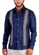 Casual Finest Linen Shirt. Bright Color Guayabera. Linen 100 %. Blue Navy Color. Back-Orders.