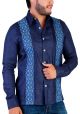Embroidered Shirt. Finest Linen 100 % Shirt. Bright Color Guayabera. Blue Navy Color. Back-Orders.