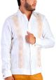 Guayabera Embroidered. Linen 100 %. French Cuff. White/Gold Color. Back-Orders.