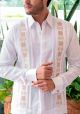 FRENCH CUFF. Casual Finest Linen Shirt. Bright Color Guayabera. Linen 100 %. White / Orange Color. Back-Orders.