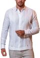 Formal Guayabera Shirt. Pleats Exquisite Design. Hidden Buttons. French Cuff. Back Order. White Color.