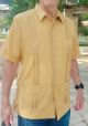 Authentic FOUR POCKETS Tradicional Cuban Guayabera D' Accord. Micro Fiber Linen Look Guayabera. Short Sleeve. Gold Color.