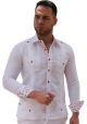 Men's Stylish Shirt. Fashion Two Pockets Shirt. Linen 100%. White/Red Color. Back-Orders.