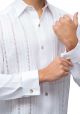 Wedding Groom Formal Shirt ~On Demand (Tailored) ~Dressy Shirt. ~Embroidery Sewn on front. Hand-made. White ~Convertible Cuff. Allow Cufflink ~Guayabera. NO pockets ~Hidden Buttons ~Fitted Style, Perfect Fit ~Fine details. Hand-Made ~Soft Wash & Iron. Dry