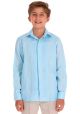 Deluxe Linen Guayabera for Kids. High Quality. Long Sleeve. RUN SMALL. Light Blue Color. Back-order.