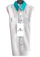 Kid's Long Sleeve White Guayabera Shirt with Turquoise Accents. Back-Orders.