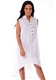 Sexy Dress Beach Wear. 100% Linen Sleeveless Dress w/Scalloped Hem. White Color.