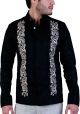 Exquisite Golden Embroidery Linen Guayabera. French Cuff. Black Color. Back-Orders.