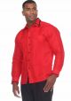 Guayabera Shirt Long Sleeve 100% Linen with Stylish Stripe Trim. Red/Black Colors.