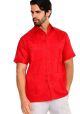 Traditional Guayabera Shirt Regular Linen. Short Sleeve. Red Color.