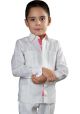 Guayabera for Kids Long Sleeve. Premium 100% Linen. Haute Couture Guayabera. White/Coral Color. Back-order. RUN SMALL.