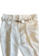 Women's Pants with Belt. Perfect Adjustment. 100% Linen. White Color.