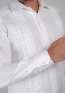 Guayabera Long Sleeve. Double Eyelet for use of Cufflinks. 100% Linen. White Color. Wedding Shirt. Back-order.