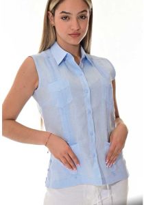 Party Guayabera for Ladies. Linen 100% Guayabera. Sleeveless. Runs Small. Light Blue Color.