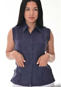 Party Guayabera for Ladies. Linen 100% Guayabera. Sleeveless. Runs Small. Blue Navy Color.