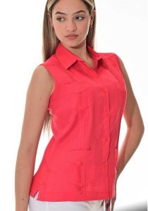 Party Guayabera for Ladies. Linen 100% Guayabera. Sleeveless. Runs Small. Red Color.