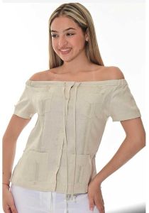 Party Guayabera for Ladies. Linen 100% Guayabera. Off the Shoulder. Runs Small. Natural Color.