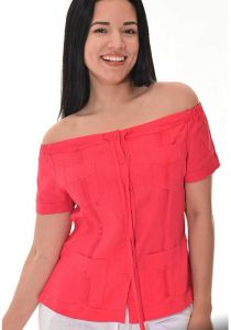 Party Guayabera for Ladies. Linen 100% Guayabera. Off the Shoulder. Runs Small. Red Color.