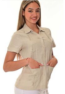 Party Guayabera for Ladies. Short Sleeve. Linen 100% Guayabera. Runs Small. Natural Color.