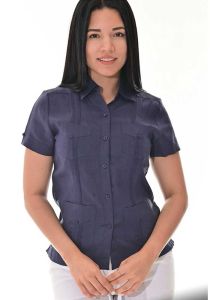 Party Guayabera for Ladies. Short Sleeve. Linen 100% Guayabera. Runs Small. Blue Navy Color.