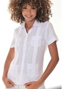 Party Guayabera for Ladies. Linen 100% Guayabera. Short Sleeve. Runs Small. White Color.