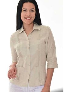 Party Guayabera for Ladies. Linen 100% Guayabera. 3/4 Sleeve. Runs Small. Natural Color.
