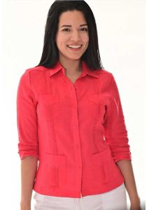 Party Guayabera for Ladies. Linen 100% Guayabera. 3/4 Sleeve. Runs Small. Red Color.
