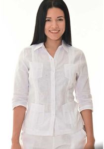 Party Guayabera for Ladies. Linen 100% Guayabera. 3/4 Sleeve. Runs Small. White Color.
