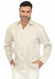 No pockets Wedding Guayabera Shirt. Pleats. Linen 100 %. Natural Color.
