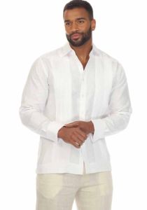 No pockets Wedding Guayabera Shirt. Pleats. Linen 100 %. White Color.