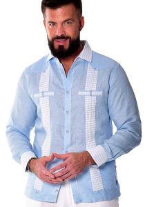 Stripe Shirt. Beautiful Pleats Vertical Stripe on Each Side. Light Blue Color.